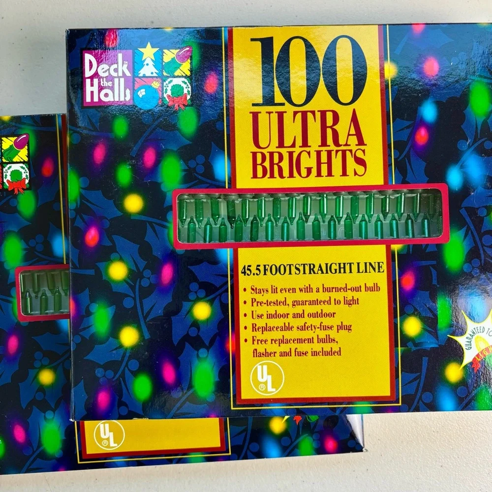 Vintage Deck The HallsTwo Sets Of Green Indoor Christmas Tree Lights